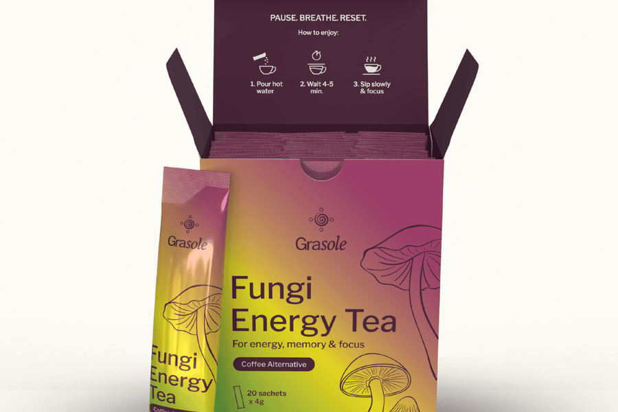 Fungi Energy Tea pakeliuose