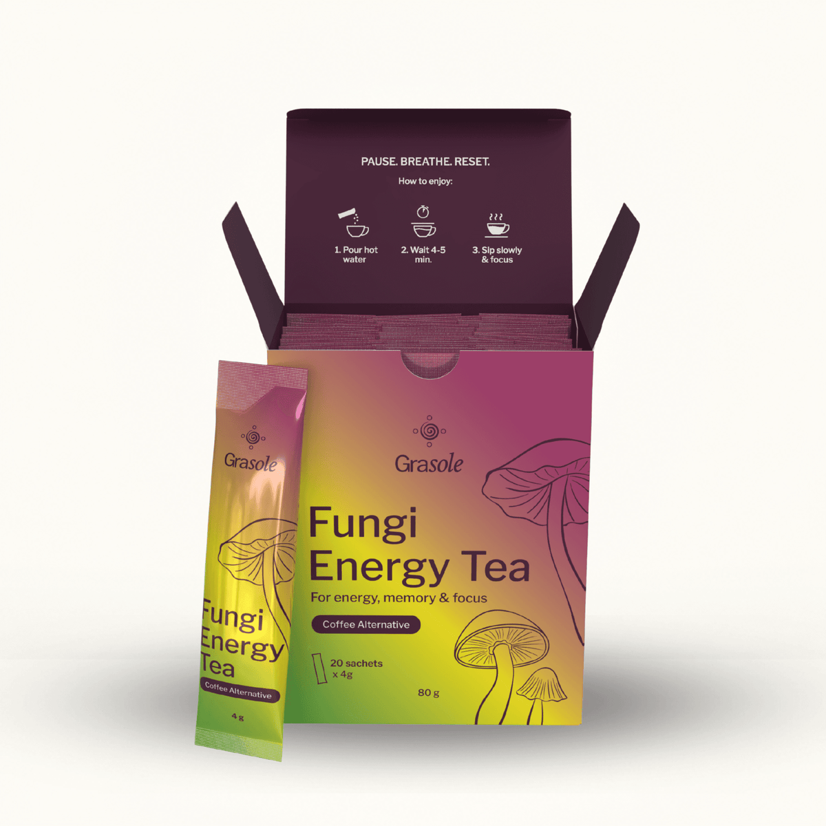 Fungi Energy Tea pakeliuose