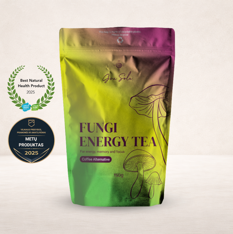 Kavos alternatyva fungi energy tea