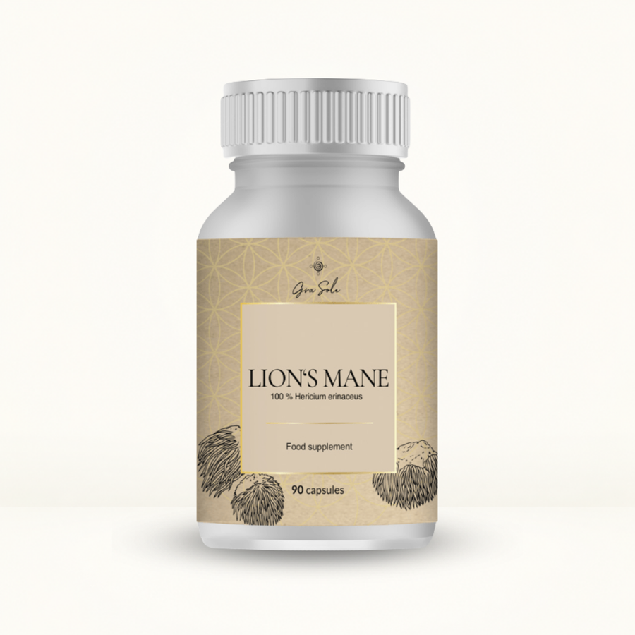 GraSole Lion's Mane – maisto papildas su 100 % Hericium erinaceus (Liūto karčių grybu), skirtas pažinimo funkcijų, koncentracijos ir nervų sistemos palaikymui.