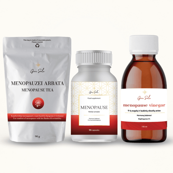 GraSole Menopause Tea, Menopause ir Menopause Vinegar rinkinio pakuotės