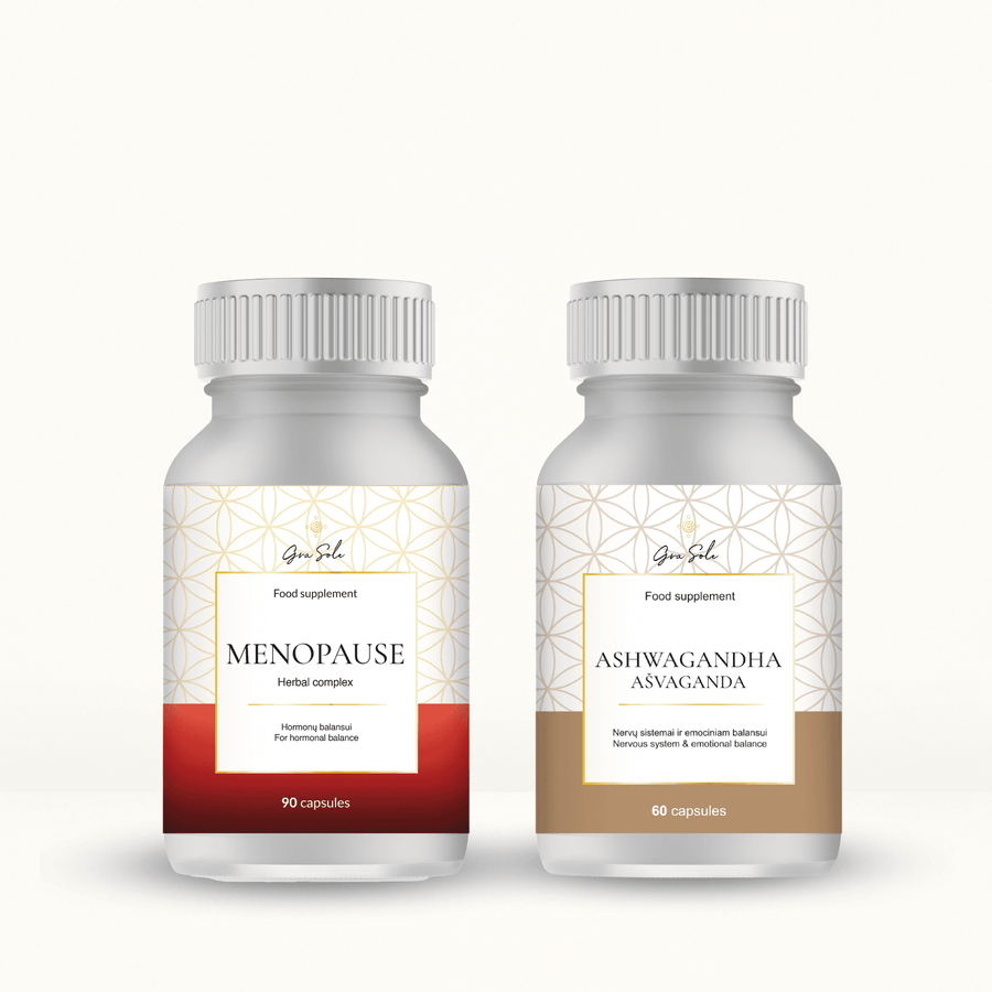 MOTERS BALANSUI papildų rinkinys su MENOPAUSE ir ASHWAGANDHA – natūrali pagalba hormonų balansui, emocinei ramybei, energijai ir gerai savijautai menopauzės laikotarpiu | GraSole 
