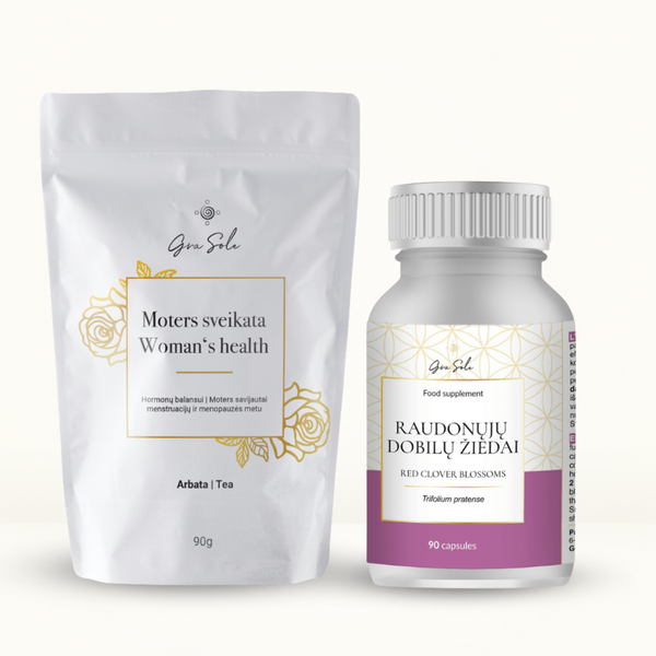 GraSole Woman’s Health Tea ir Raudonųjų dobilų žiedų pakuotės