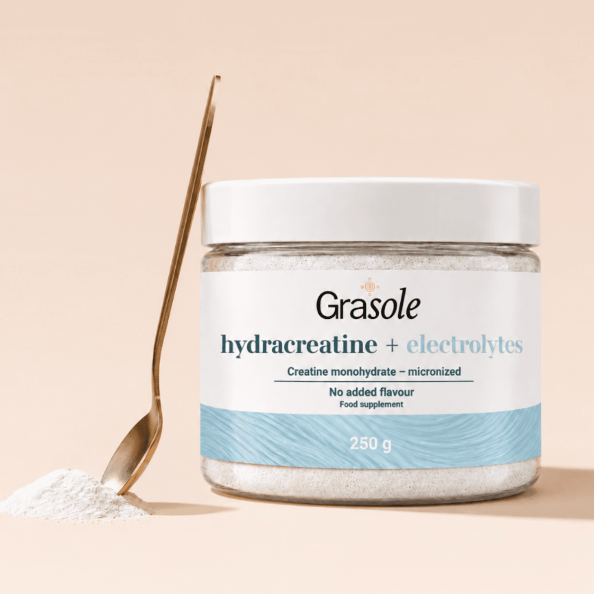 GraSole unflavoured Hydracreatine tub beside a spoon