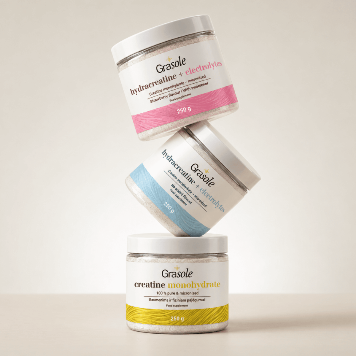 Three-tub composition of GraSole creatine and Hydracreatine